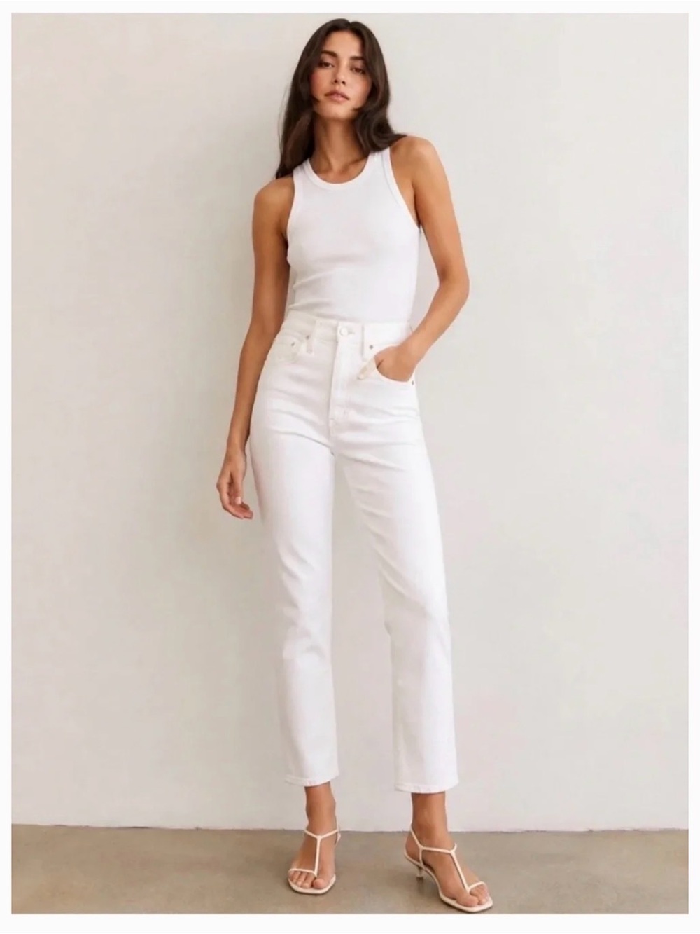 MOTHER High Waisted Rider Ankle Jeans in White